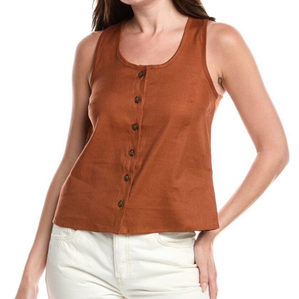 Cabi Cruise Linen Blend Top Brown Size L